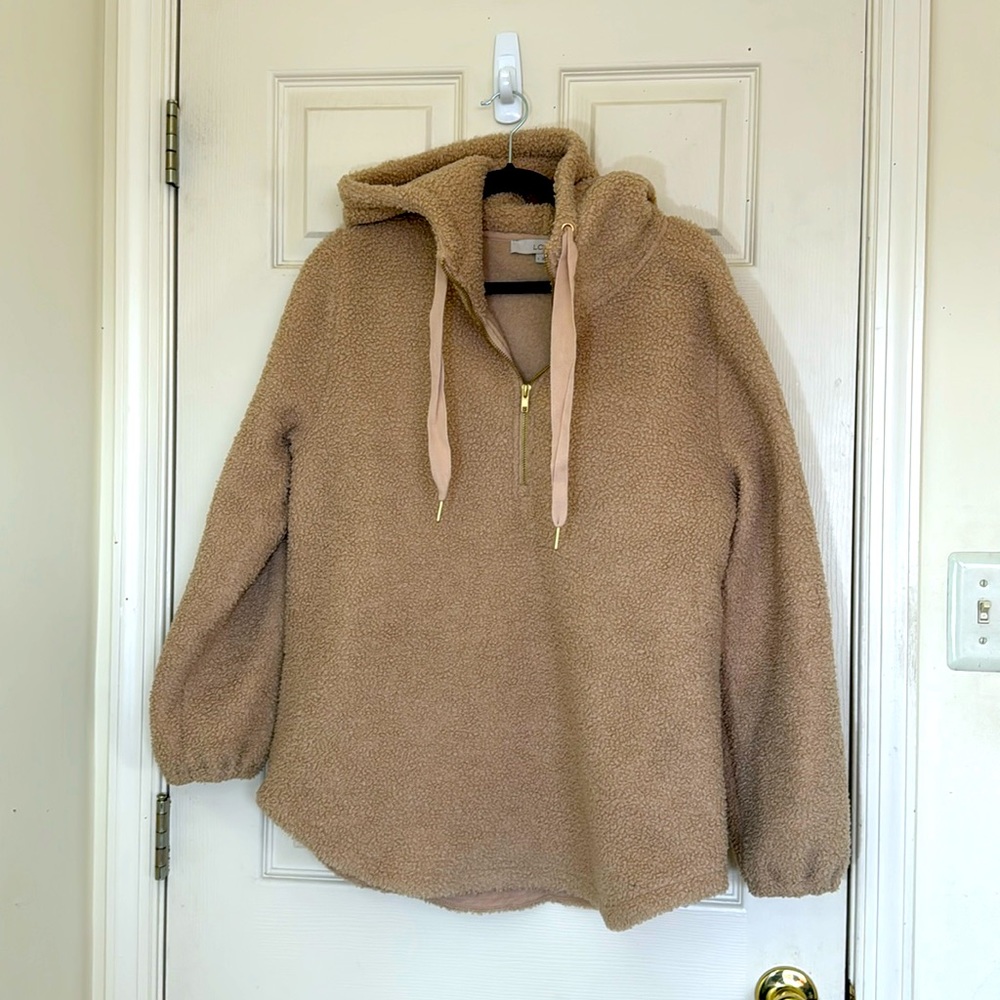 LOFT Fleece 1/4 Zipper Hoodie Camel Color Size Large
